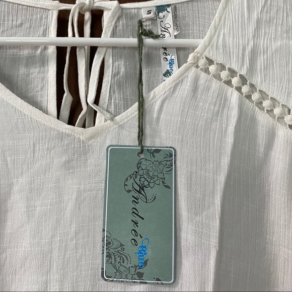 White Bohemian Eyelet Detail Peasant Peplum Blouse - Picture 3 of 8